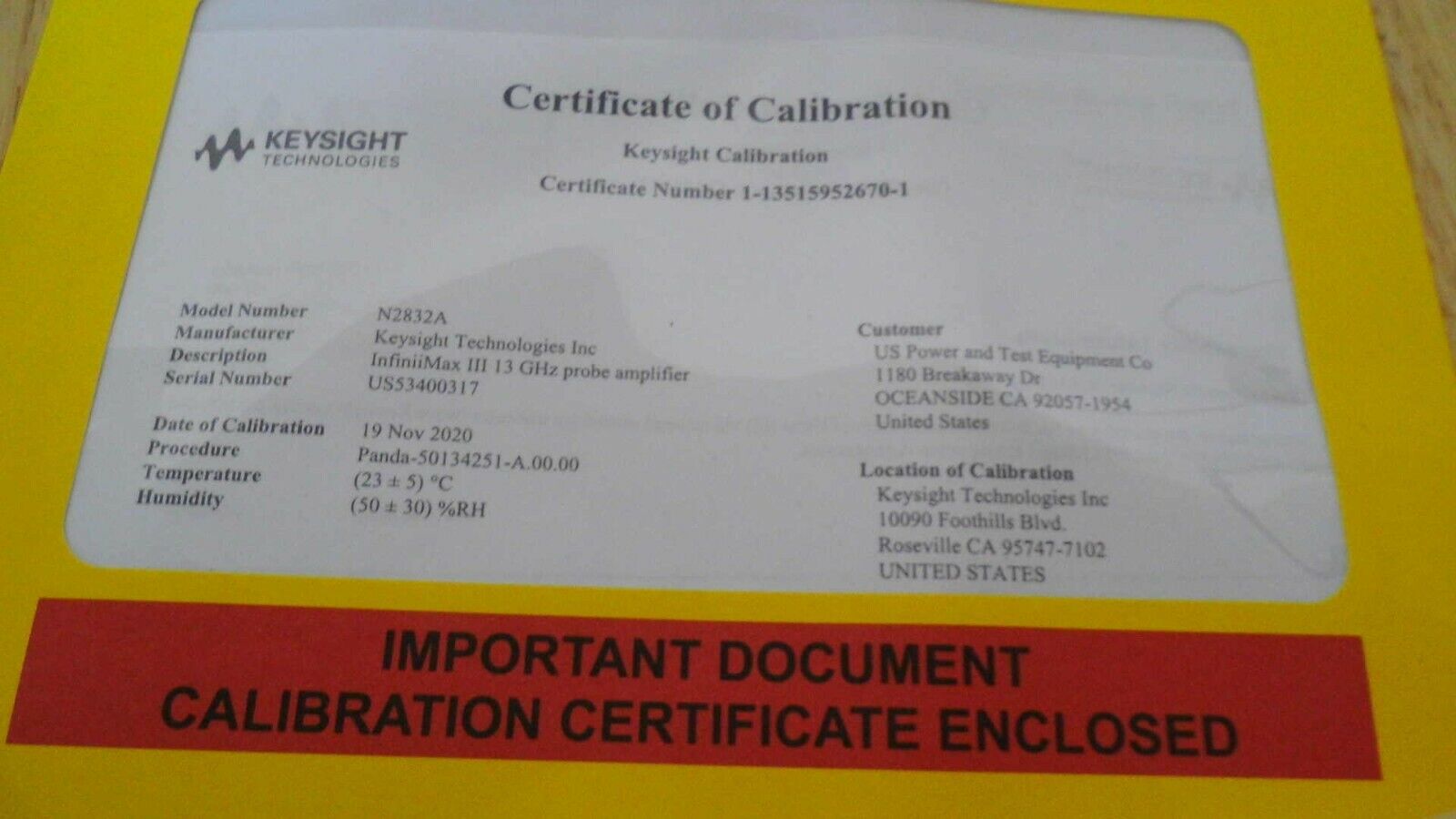 Keysight N2832A InfiniiMax III Probe Amplifier 13GHz w/ exp Keysight cal Keysight N2832A InfiniiMax III Probe Amplifier 13GHz w/ exp Keysight cal